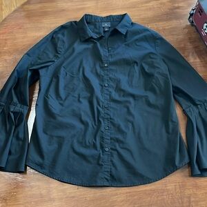 Womens Worthington black long sleeve button down sz L flare cuff shirt